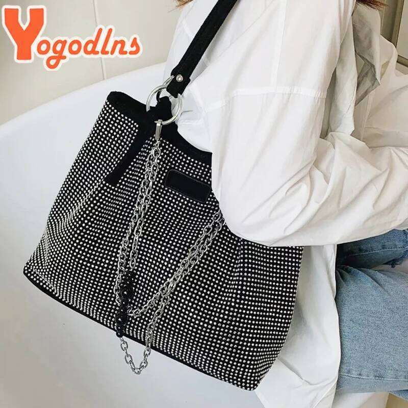 Yogodlns Luxury Rhinestone Bucket For Women Fashion Brands Shouldr Trendy Underarm Bag Shopping Handbag Purse Bolsa Z260224