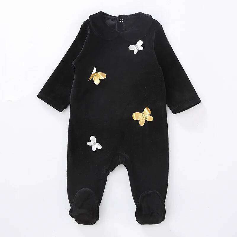 0-24M Newborn baby Footed Rompers Black Long Sleeve Velvet Warm Infant Jumpsuit Boy Girls Pajamas Toddler Outfit 26Y0224