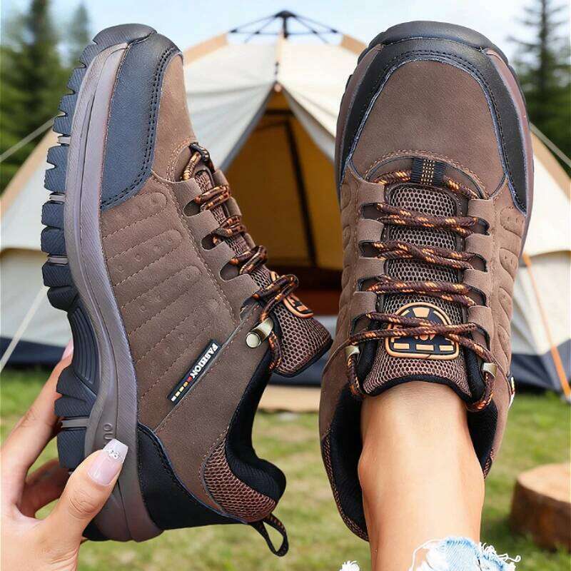 Suede Leather Women All-terrain Sneakers Breathable Wear-resistant Mesh Non-slip Hiking Outdoor Cycling Shoes