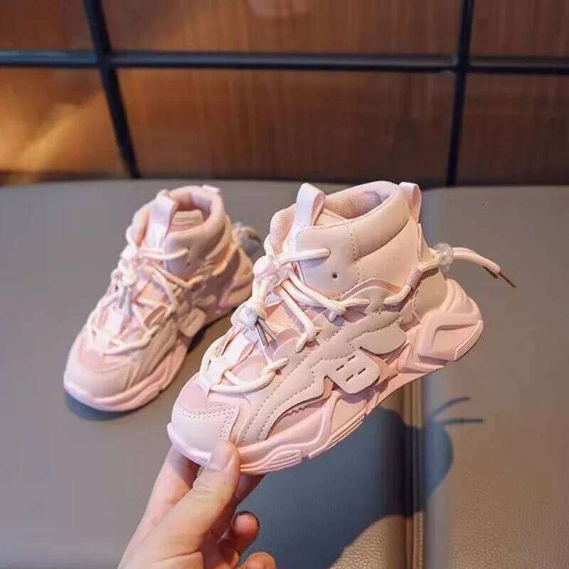 Girls High-top Sneakers Lace-up Simple Children Fashion Casual Drop Shipping Boys Sport Versatile Soft Kids Shoes 26W0224