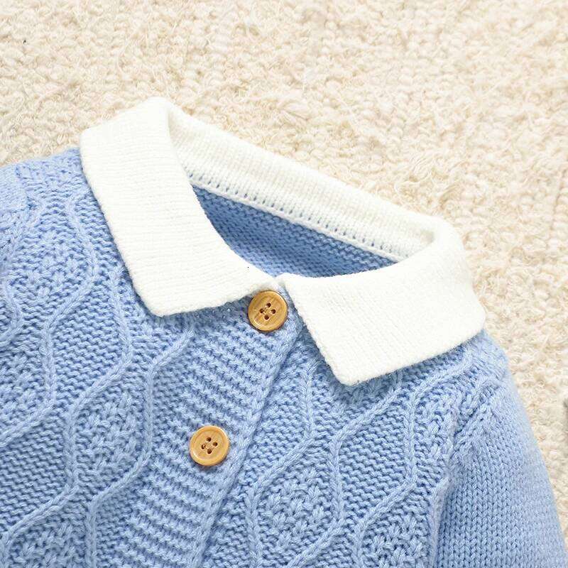 Blue Baby Rompers Knit Fashion Turtle Neck Long Sleeve Newborn Boys Jumpsuits Outfits Toddler Playsuits 0-18m Clothing 26Y0224