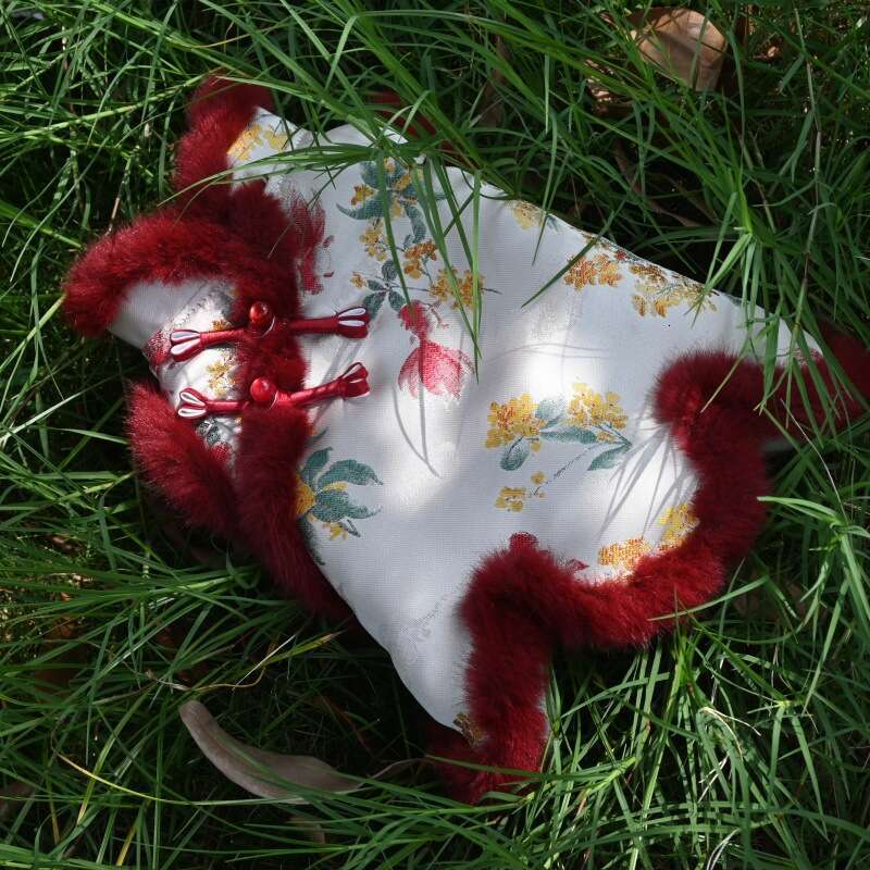 Dog Tang Suit Winter Fleece Warm Pet Clothes Festive Lion Dance Teddy Pomeranian Corgi Small Medium Dogs