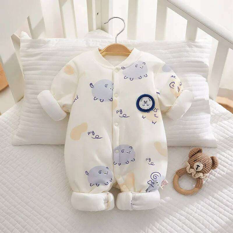 Somenie Newborn Thickened Pure Baby Bodysuit Warm Cotton Winter Cute Printed Boys Girls Onesie 26Y0224