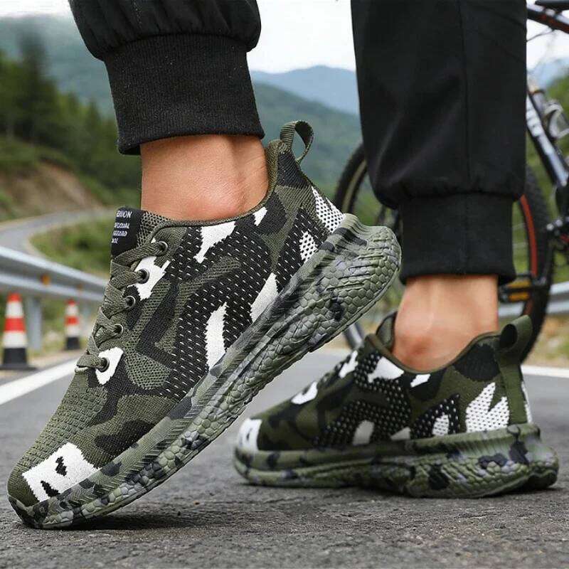 Men's Camouflage Mesh Sneakers Breathable Lightweight Comfortable Casual Sports Non-Slip Outdoor Walking Running Shoes Man