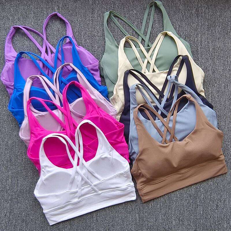Solid Color Sport Soft Women Fitness Bra Tights Yoga Vest High Strength Shockproof Gym Sports Top Push Up With Chest Pad 26Y0224
