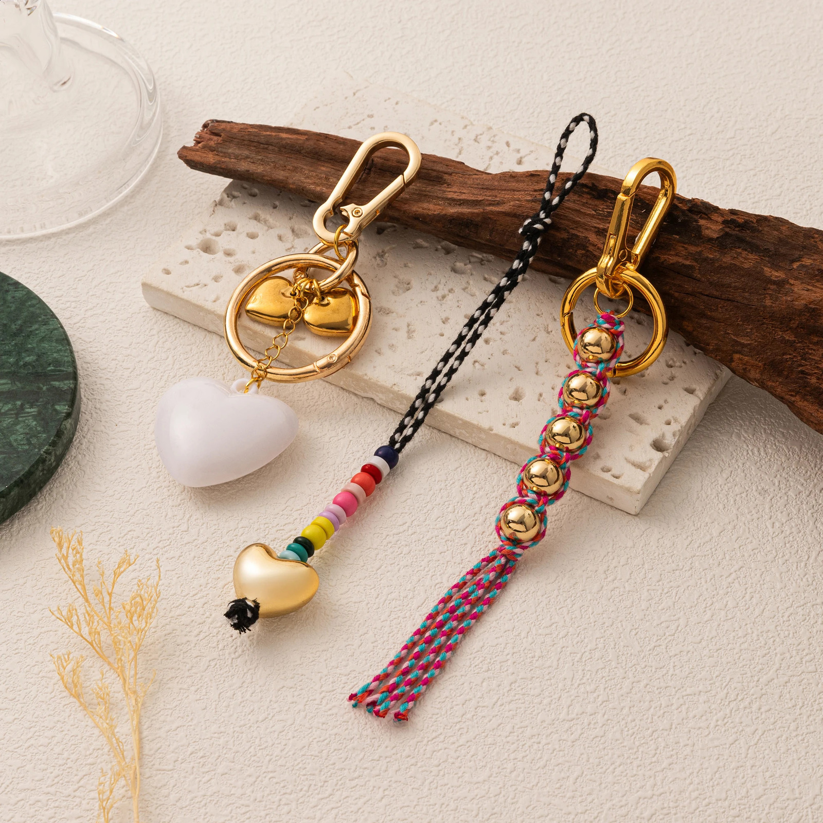 Colorful bag hanging hand woven keychain pendant colorful rope bead eyes DIY accessories gold-plated 260202