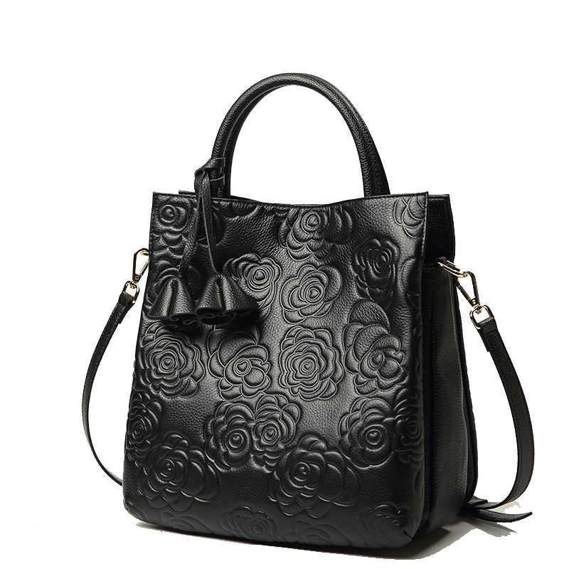 Genuine Leather Women's Bag Authentic Cowhide Bag 2026 New Camellia Tote Bag Fashion Large Bag Crossbody Shoulder Bag Laptop Bag