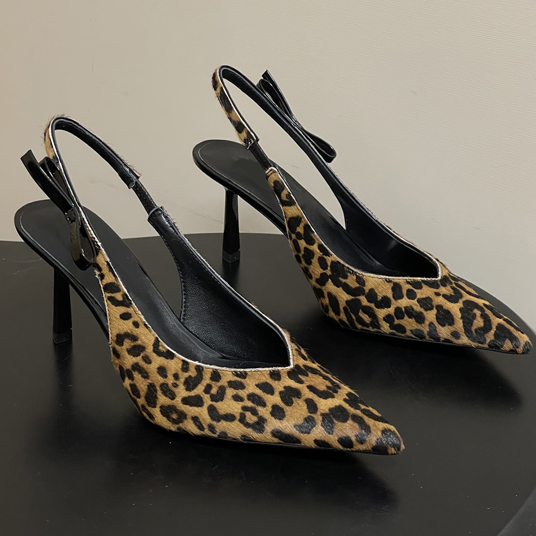 Designers sandals Women Dress Shoes fashion Bowtie Stiletto Heel Slingbacks horsehair Pumps 7.5CM high heels sexy Pointed Toes Back Strap sandal 35-41