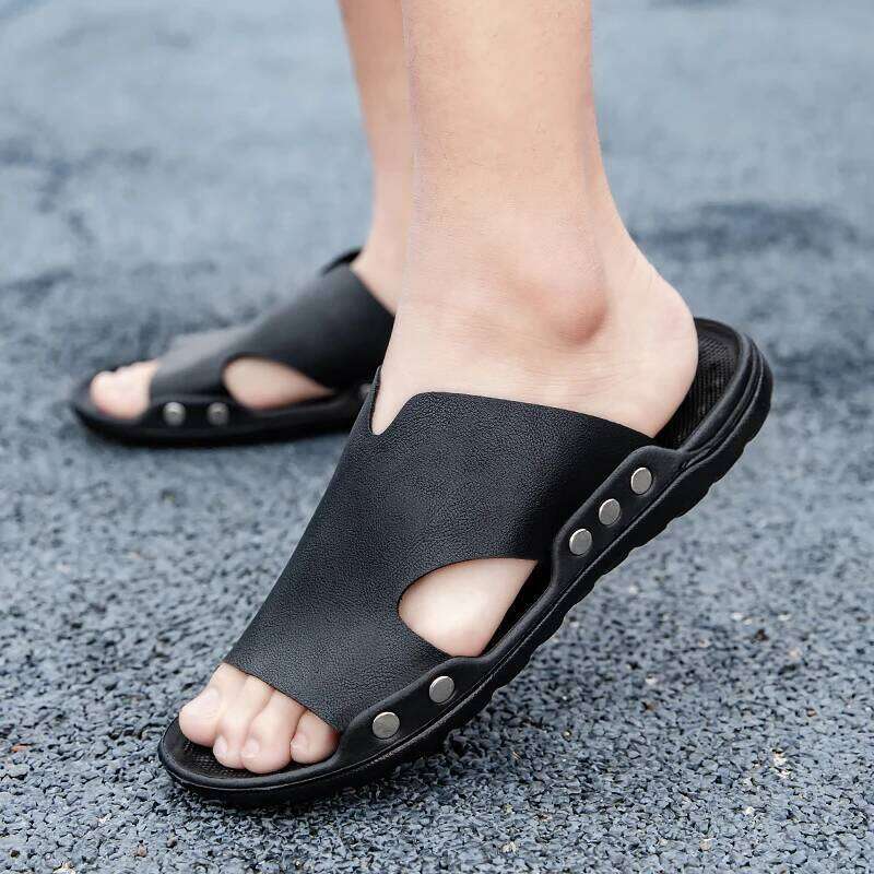 MAEDEF Beach Sandals Lightweight Comfortable Man Shoes Slides Big Size Slipper for Men Soft Breathable Summer Black Slippers