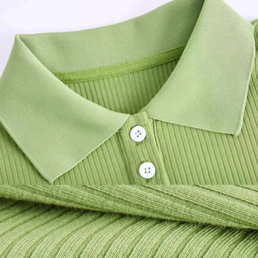 Green long sleeved T-shirt for women's autumn new high-quality fashion plus size polo shirt casual slim fit lapel top 26W0224