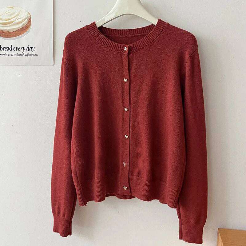 Korean style Basic Solid Knitted Cardigans Women Long Sleeve Tops O Neck Single Breasted Sweaters 2025 Autumn Winter 26L0224