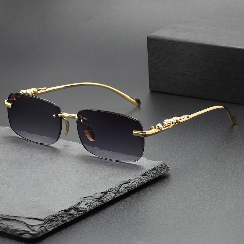 Luxury Brand Designer Sunglass NEW New Model High-End Frameless Cut-Edge Sunglasses For Men, Trendy And Unique With Small Leopard Ear Legs, Wholesale