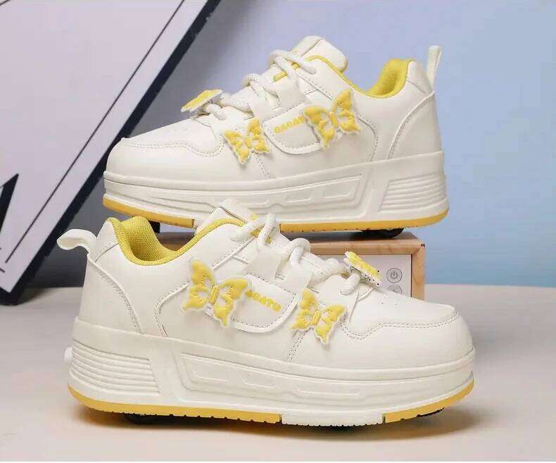 New 4-wheel with brakes and butterfly patterns Children's outdoor walking shoes kids sneakers 26W0224