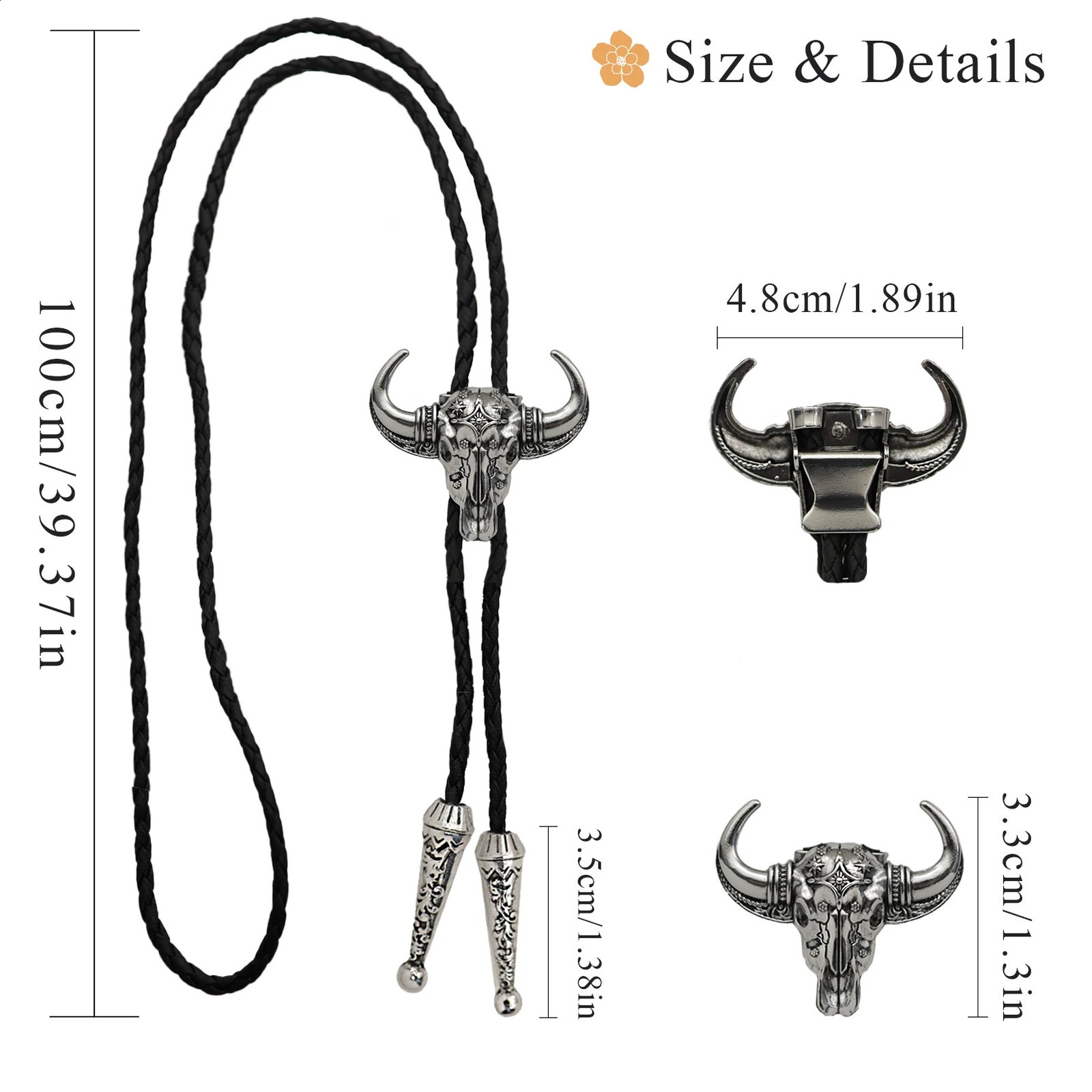 RechicGu Bull Head Pendant Bolo Tie Western Cowboy Necktie for Men Leather Rope Necklace Accessorie Jewelry Gifts 260120