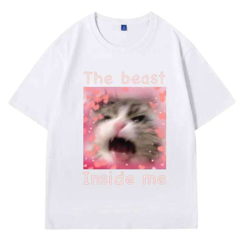The Beast Inside Me Meme T Shirt Funny Cat Gift Men Women Oversized Comfort Cotton T-shirt Fashion Gothic Tee Shirts H260224