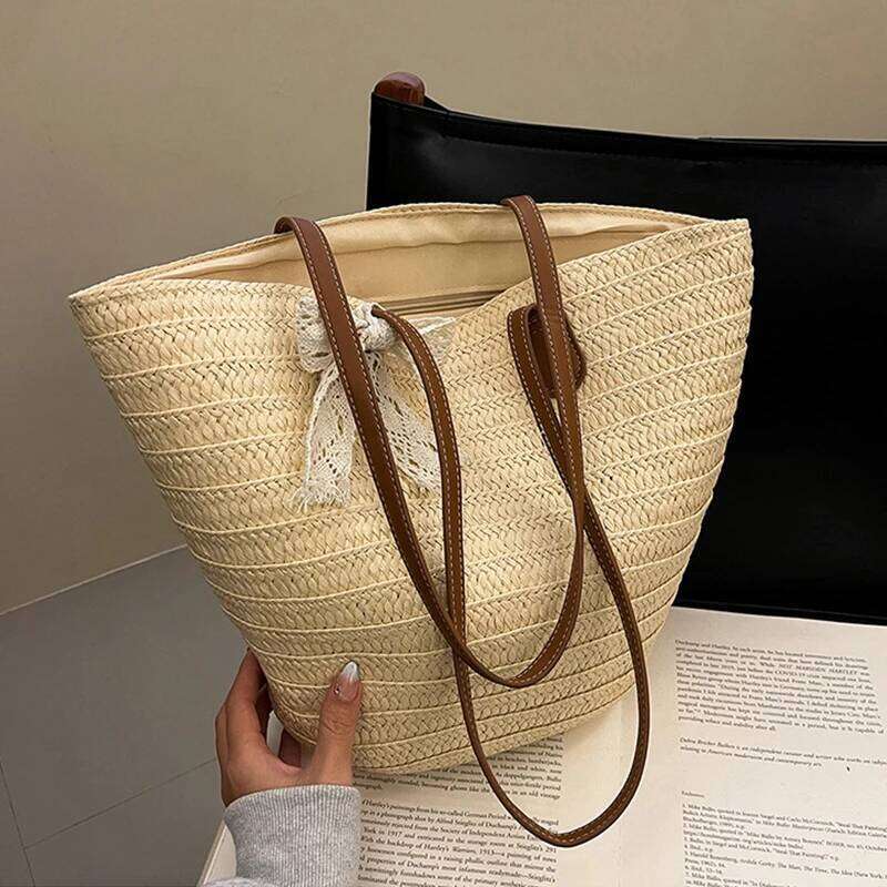 Beach Bag for Travel Large Capacity Woven Tote Vacation Simple and Versatile Design Women Shopper Shoulder Bags Z260224