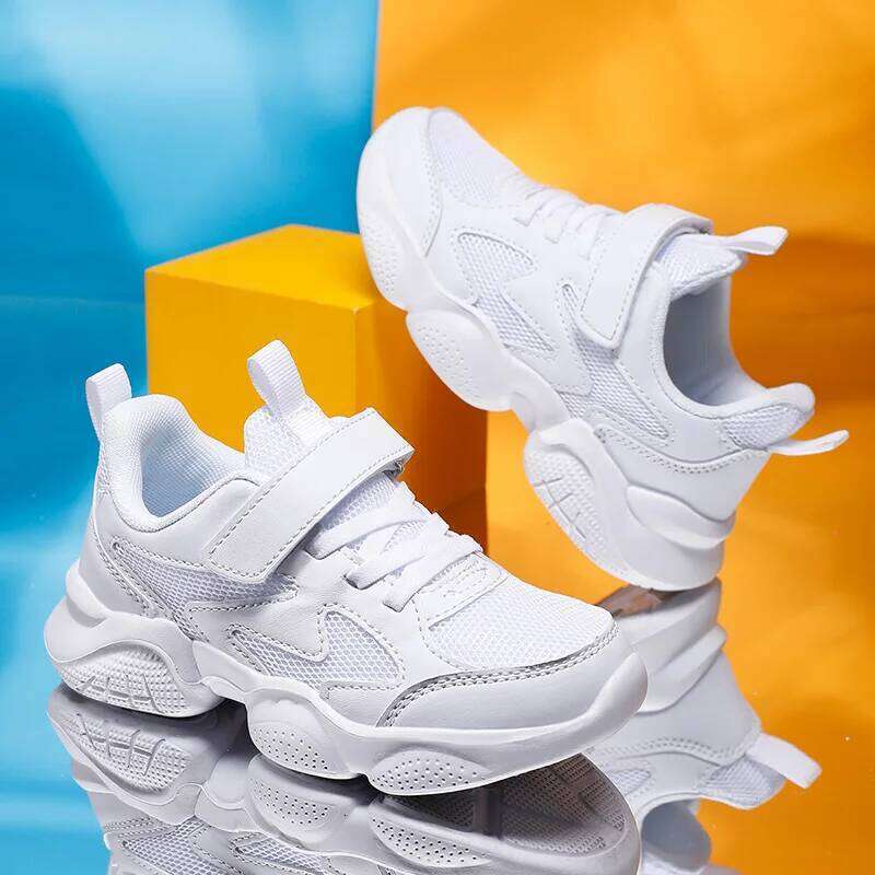 Children's Sports Boys Girls Fashion Mesh Breathable Non-slip Kids Running Shoes for Boy White School Sneakers 26W0224