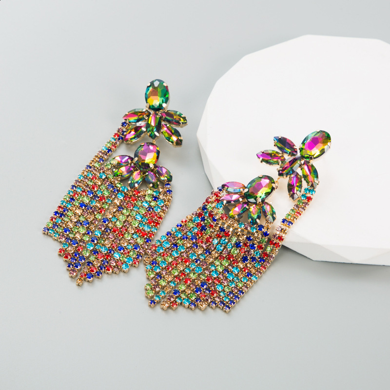 Dangle Chandelier CUIER Dazzling17CM Rhinestones SS28 Long Tassel Clip on Earring for Women Jewelry Crystal AB Big Size Accessories for Drag Queen 231