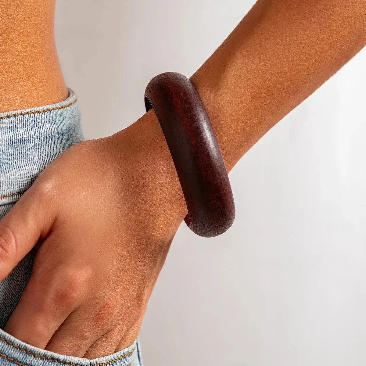 Vintage Elegant Coffee Natural Wood Square DIY Bangles Bracelets for Women Girl Jewelry Gift Geometric Wooden Bangle Gift 260120