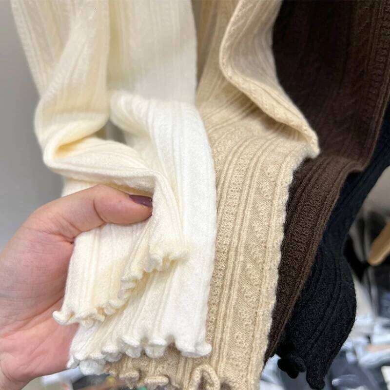 2025 Autumn Winter Ruffled Collar Women Sweater Fashion Solid Pullovers Knitted Tops Ladies Long Sleeved Base Layer Jumpers 26L0224