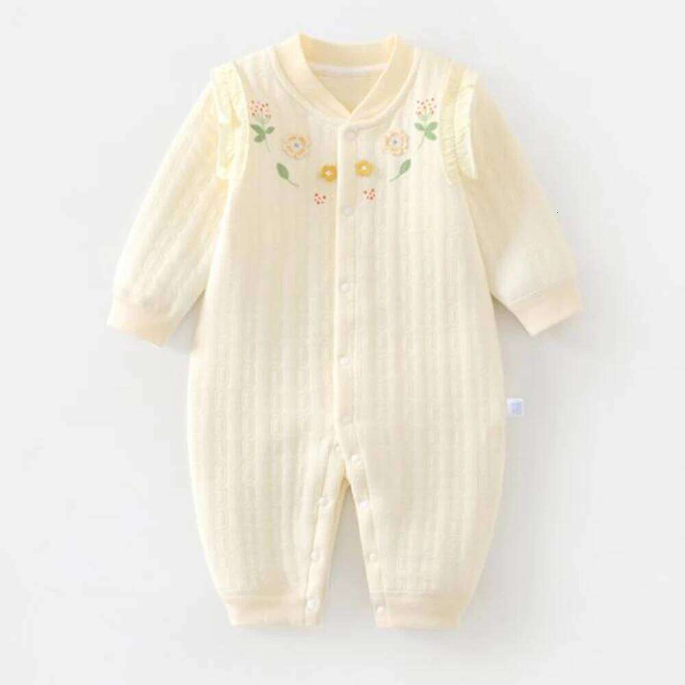 Christmas Girl Clothes Winter Autumn Quilted Warm Long Sleeve Baby Romper Floral Cute First Birthday Infant Jumpsuits 26H0224