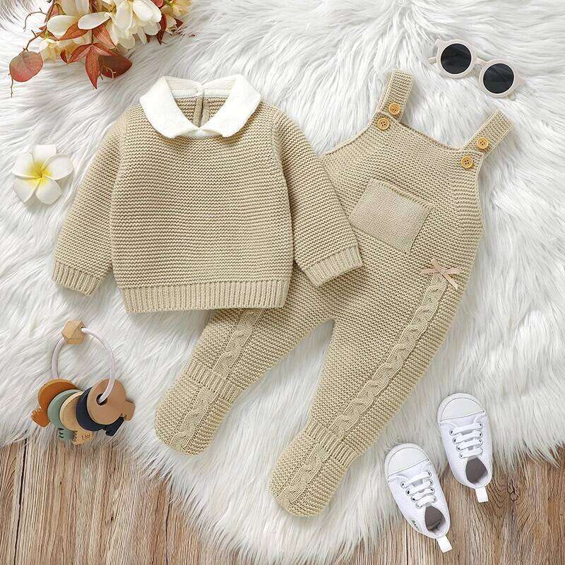 Baby Clothes Sets Knit Infant Boy Girl Sweater Long Sleeve+Romper Sleeveless Newborn Kid Pullover+Jumpsuit Foot Wrap 0-9M Autumn 26Y0224