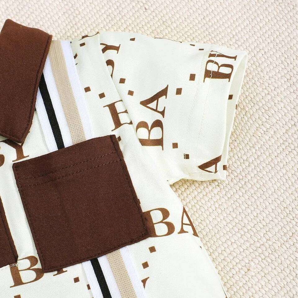 1-24 Months Newborn Baby Boy Fashion Romper Short Sleeved Flip Collar Letter Print Light Luxury Jumpsuit Toddlers Summer Clothes 26Y0224