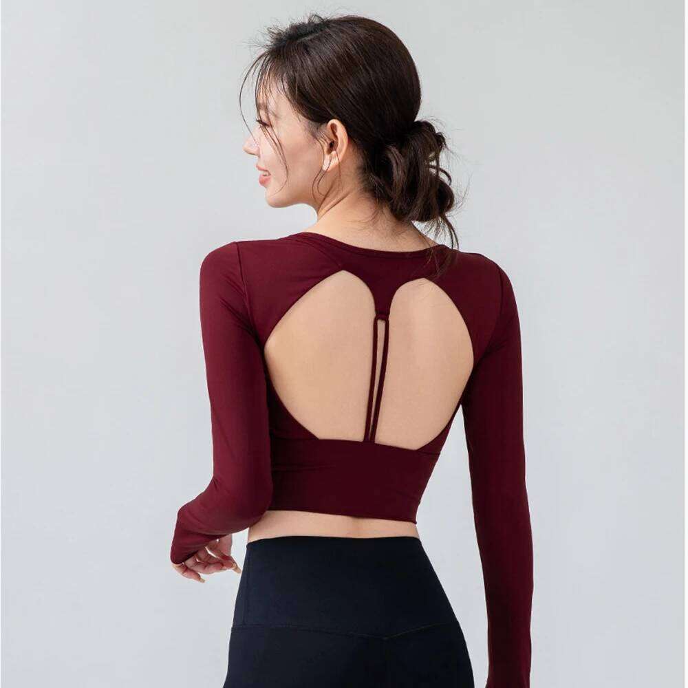 Women's Sexy Long Sleeve Yoga Top, Cut Out Design Workout Shirt Pilates, Slim Fit Athletic Top for Gym & Casual Wear 26Y0224