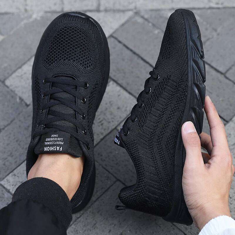 New Fashion Men's Sneakers Mesh Upper Lightweight Non-Slip Soft Sole Comfortable Walking Running Shoes Outdoor Daily Gym Black
