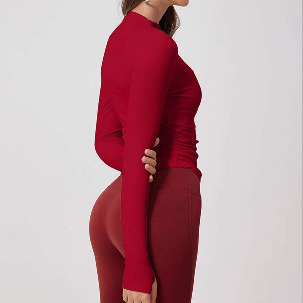 Women Full Zipper Thumbholes Yoga Thread Gym Fitness Running Female Stretch Long Sleeve Outdoor Workout Shirts 26Y0224