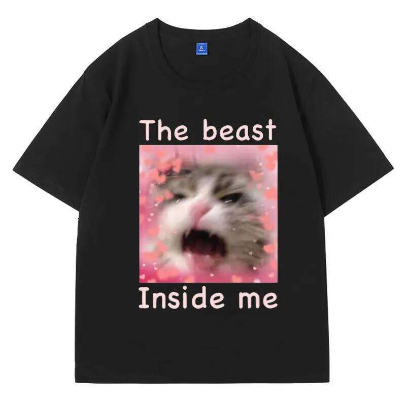 The Beast Inside Me Meme T Shirt Funny Cat Gift Men Women Oversized Comfort Cotton T-shirt Fashion Gothic Tee Shirts H260224