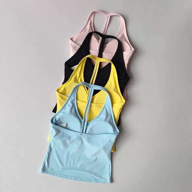 Women's Seamless Push-Up Sports Bra Tops Breathable Anti-Sweat Hanging Neck Fitness Crop for Workout Yoga Gym Top 26Y0224