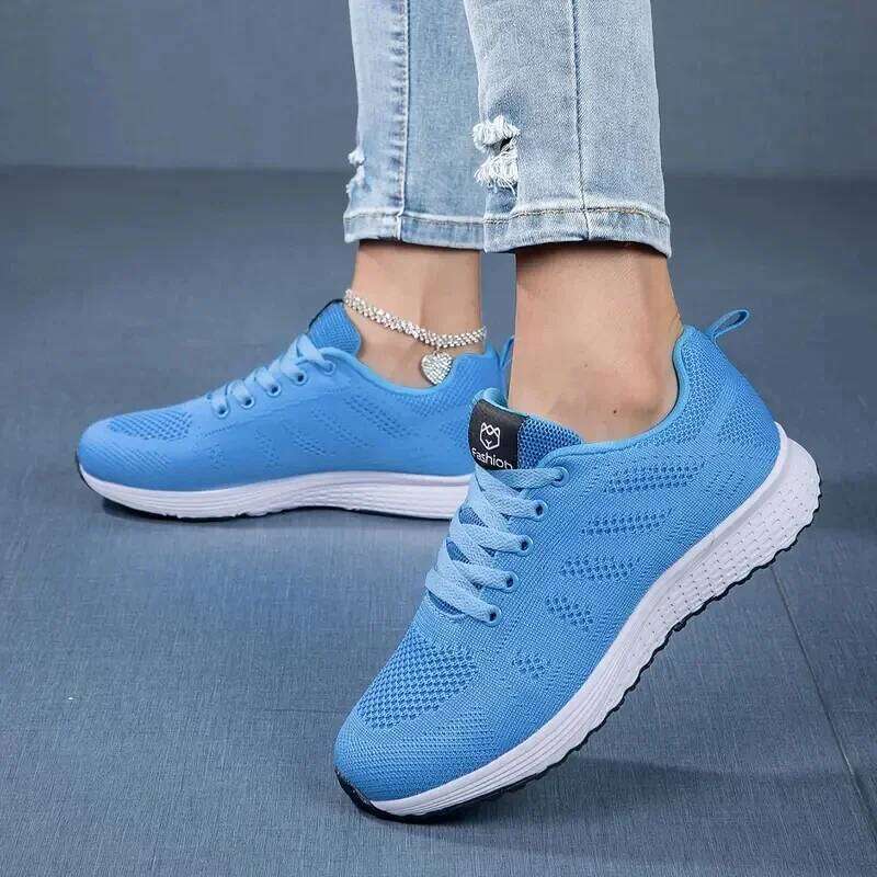 Women's Casual Summer Mesh Breathable Outdoor Platform Sneakers Lace Up Fashion Sports Walking Running Shoes for Women