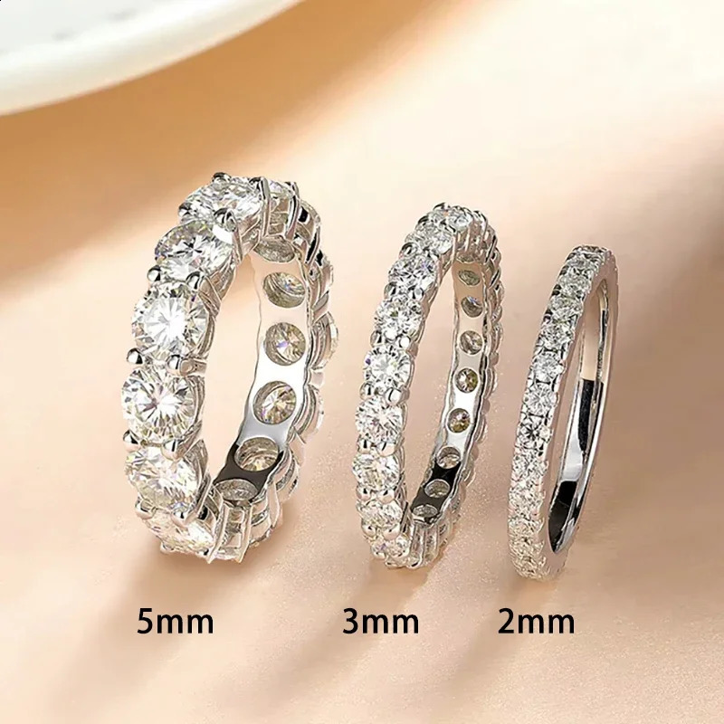 FEOBUR 2/3/4/5mm Ring 18k White Gold Plated S925 Silver Diamond Engagement Rings for Women Men Wedding Band 260124