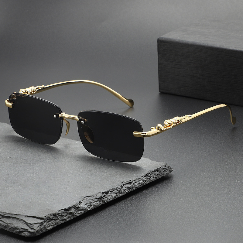 Luxury Brand Designer Sunglass NEW New Model High-End Frameless Cut-Edge Sunglasses For Men, Trendy And Unique With Small Leopard Ear Legs, Wholesale