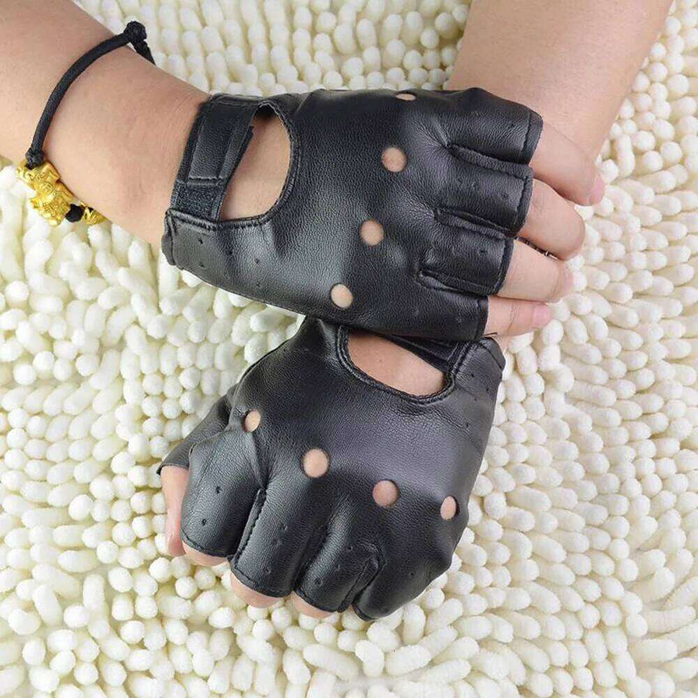 Men Slip-resistant Leather Moto Fingerless Half Finger High Quality Hip-Hop Mittens Driving Training Fitness Gloves 26H0224