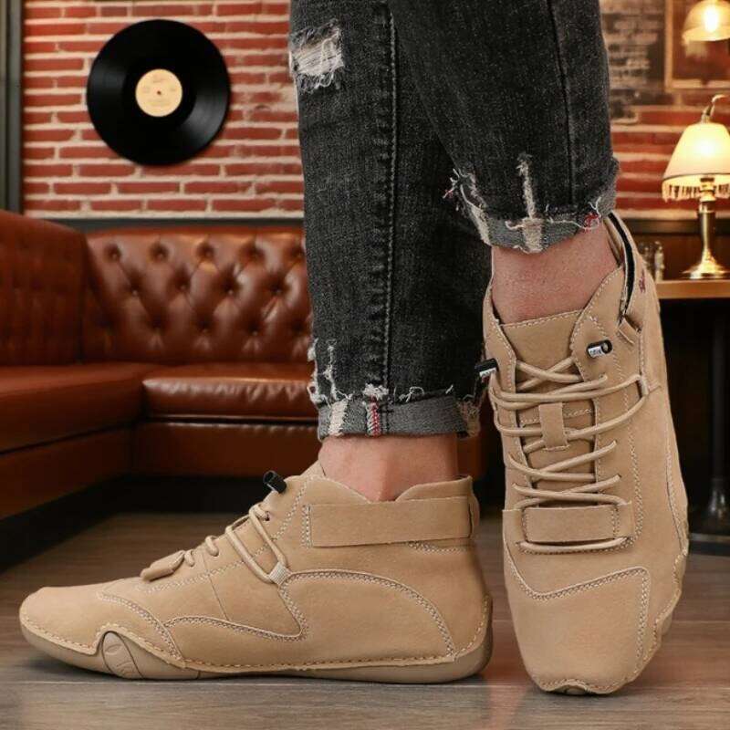 Spring and Autumn Men High Top Comfortable Soft Sole High-quality Retro Casual Loafers Versatile Business Motorcycle Boots