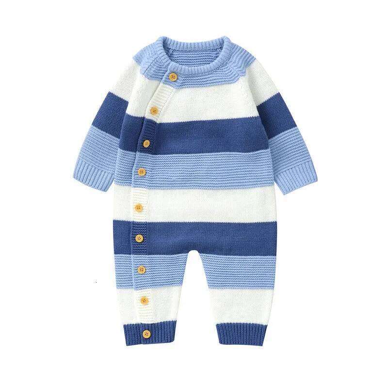 0 to 18 Months Baby Girl Boy Sweater Romper Autumn Winter Clothes Striped Crew Neck Long Sleeve Full Length Jumpsuit 26Y0224