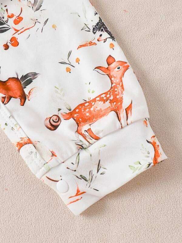 Spring Autumn Unisex Baby Romper Long Sleeve Deer Print Christmas Theme Onesie for Infants And Toddlers 26H0224