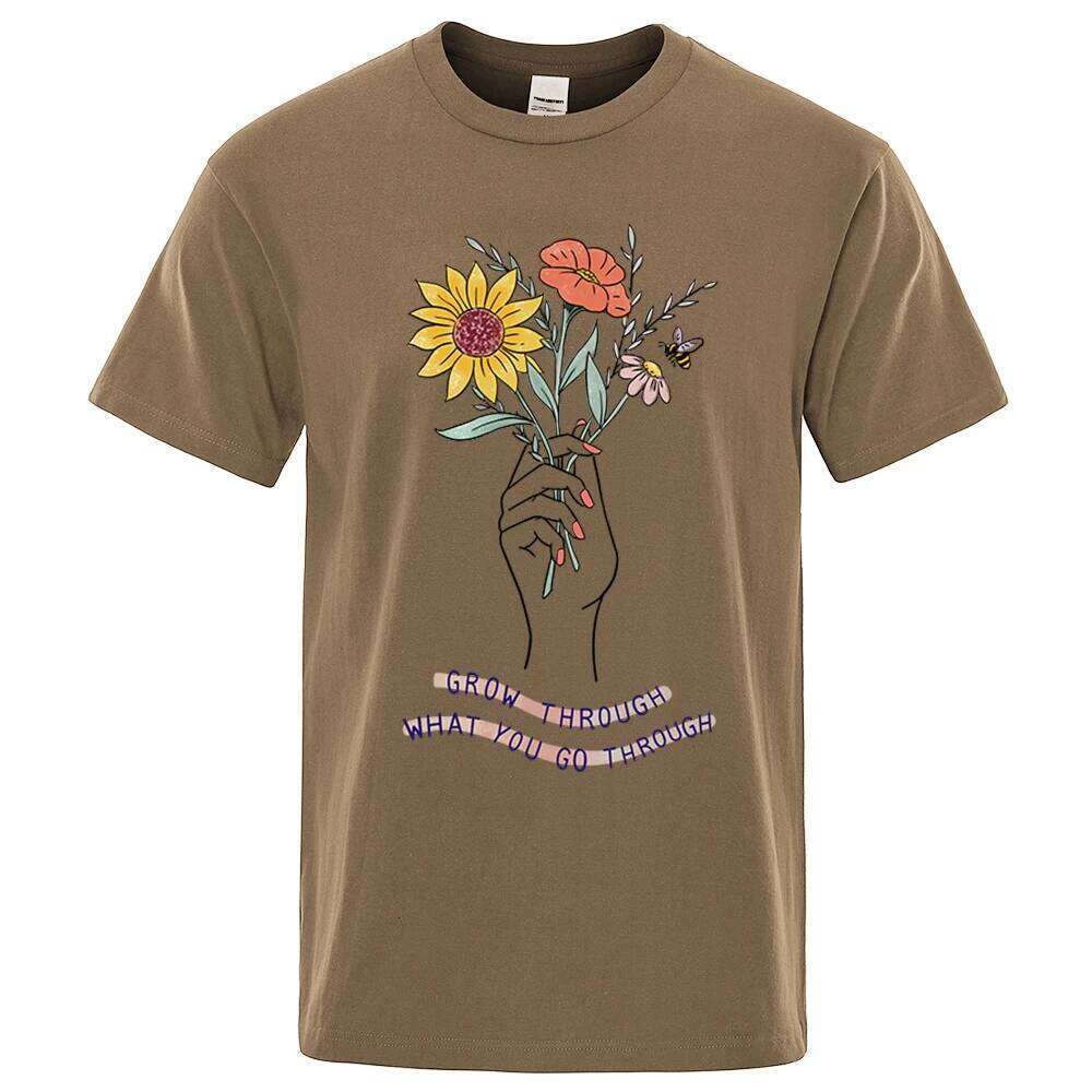 Grow What You Go Through T-Shirt Male Fashion Hip Hop Oversize Tshirt Casual Cotton T-Shirts Couple H260224