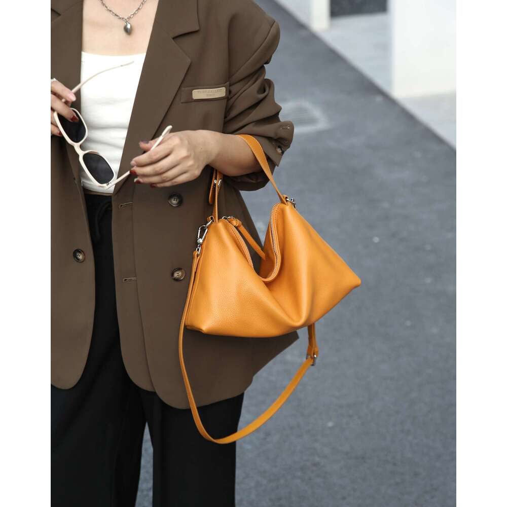 Top Layer Cowhide Natural Textured Women S Bag New Casual Versatile Handbag Large Capacity Shoulder And Crossbody Bag High Quality Luxury Bag LEMON KO