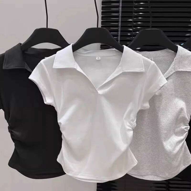 GBG Cotton Summer Sexy Women's T Shirt Skinny Slim Basic Solid Crop Short Sleeve Polo TShirtCasual Top Tee for Women 26W0224