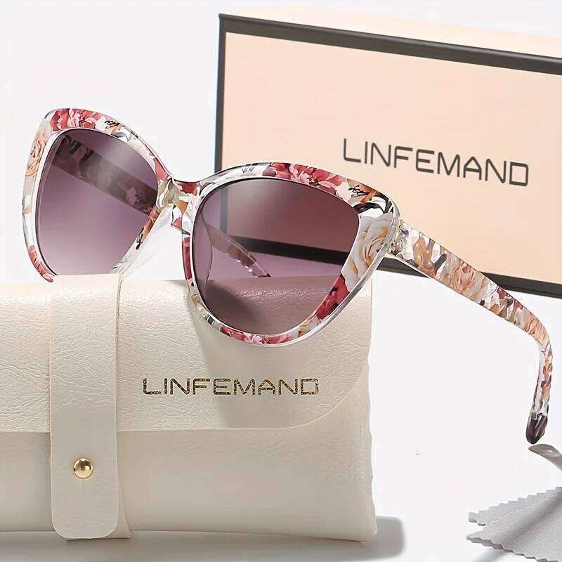 LINFEMAND Flower Cat Eye UV400 Sunglasses Women's Fashion Glasses Party Club Wear Holiday Gift 26W0224