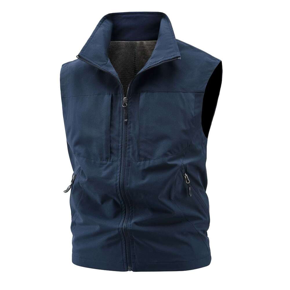 Cross-border wholesale men's casual stand-up collar outdoor vests for middle-aged men, fishing vests, customizable with printed logo