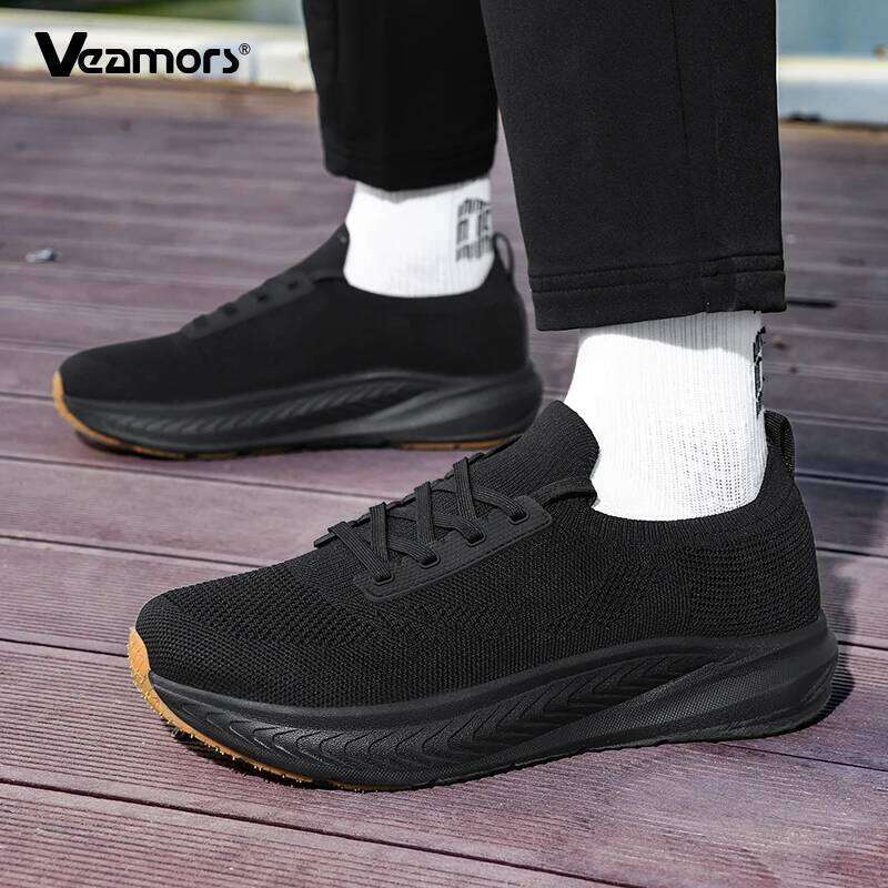 Wide Toe Comfortable Running Men's Breathable Casual Sports Soft Thick Soled Knitted Sneaker Anti-slip Walking Shoes 26W0224