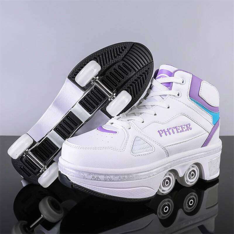 Boys Girls Rage Four Wheel Student Edition Kids Shoes with Retractable Wheels Adult Walking Skating Shoe 26W0224
