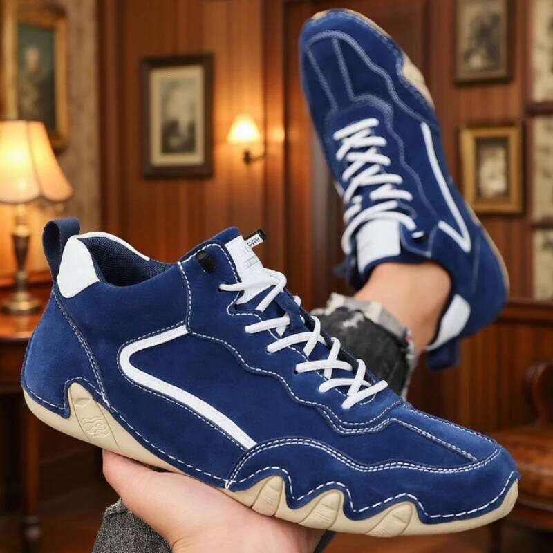 Men's Motorcycle Riding Boots Fashionable Low Cut Handmade Leather Sneakers Four Season Durable Anti Slip Rubber Leisure Loafers