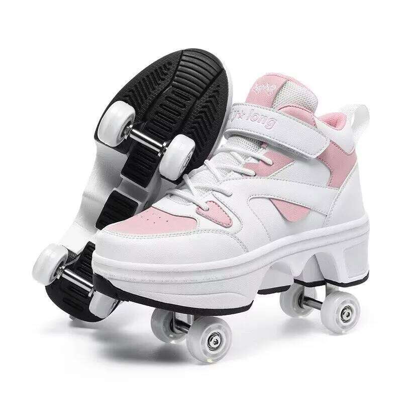 Women's High Top 4 Wheel Roller Fashionable Unisex Automatic Pop-up Sneakers With Wheels Dual-purpose Skating Casual Shoes 26W0224
