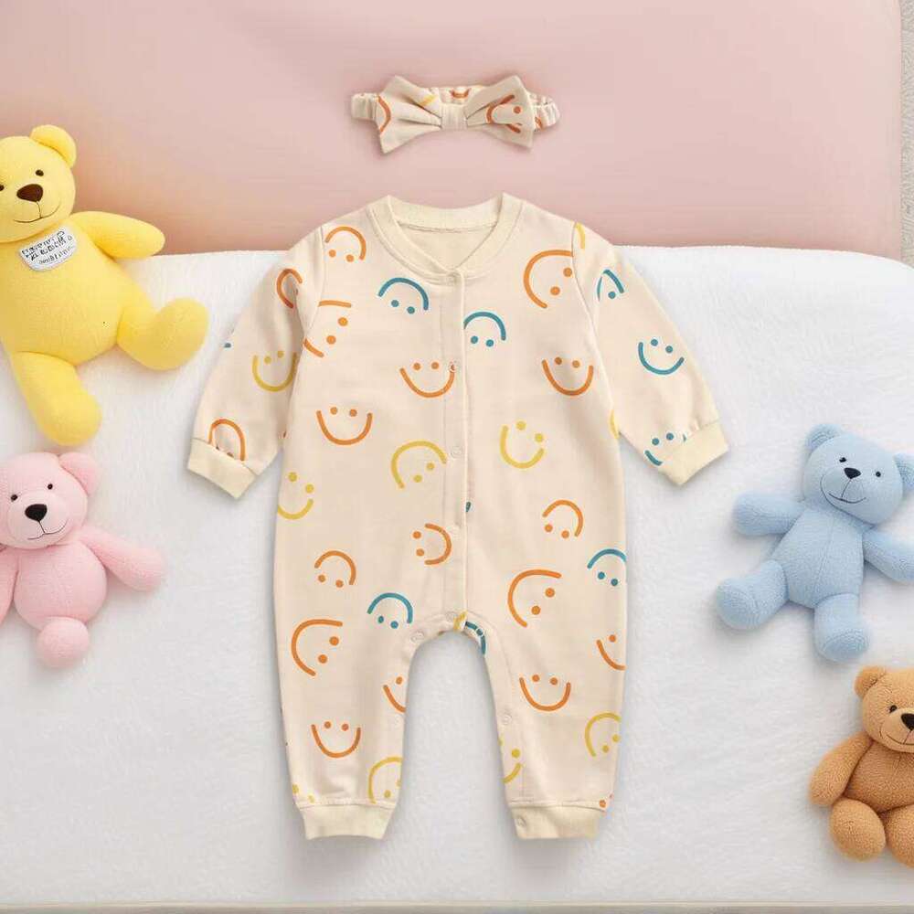 Sanlutoz Cotton Baby Girls Autumn Clothing Long Sleeve Cute Toddler Casual Rompers with Headband Notely 26H0224