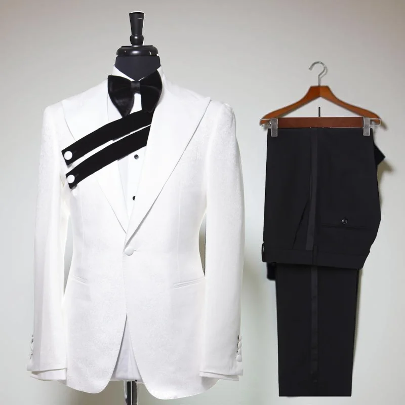 Classic Fit Wedding Tuxedos 2 Pcs Jacket Pants Peaked Lapel Groom Suit Simple Single Breasted Evening Party Outfits Customized
